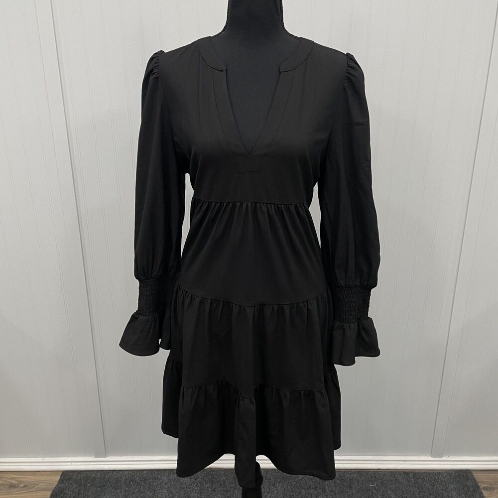 Pomander Place by Tuckernuck Women's Large Black Crepe Mini Kenzo Dress - Picture 2 of 8